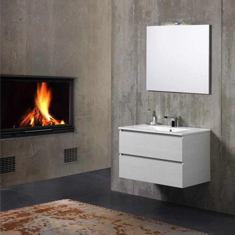 Set VOLTURNO Mobile Bagno sospeso con due cassettoni specchio led