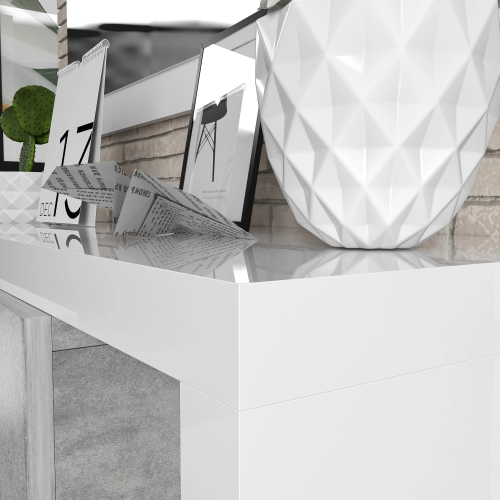 Mobiletto Ingresso Maiorca Con Specchio | Bianco Lucido E Grigio Cemento | 81x116x29cm | Con Cassetto E Mensola - Foto 9