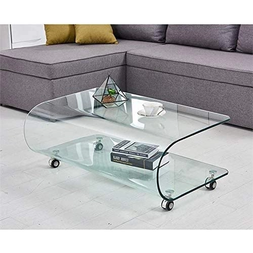 Metz - Tavolino in vetro temperato arrotondato con rotelle 100 x 60 x 39 cm  - Bricozone®