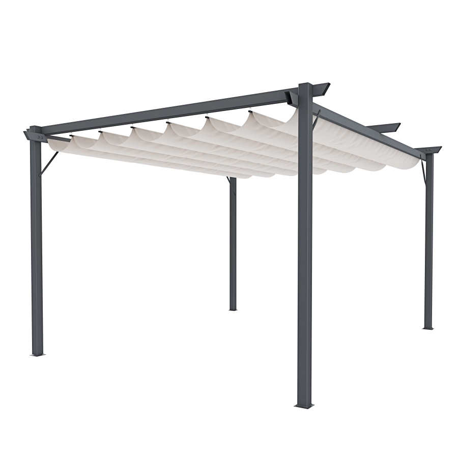 Gazebo Pergola 3 x 3 M Pergolato Con Telo Beige Impermeabile Retrattile