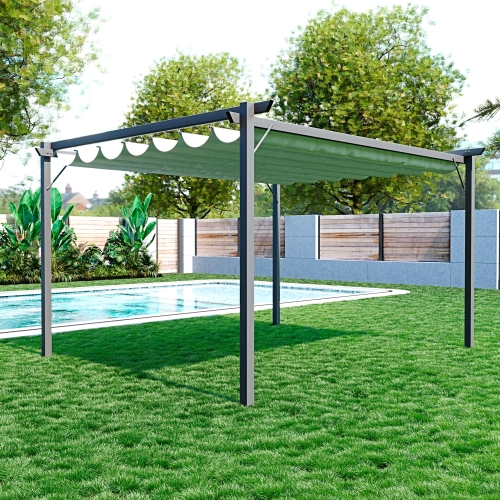 Gazebo Pergola 3 x 3 M Pergolato Con Telo Beige Impermeabile Retrattile
