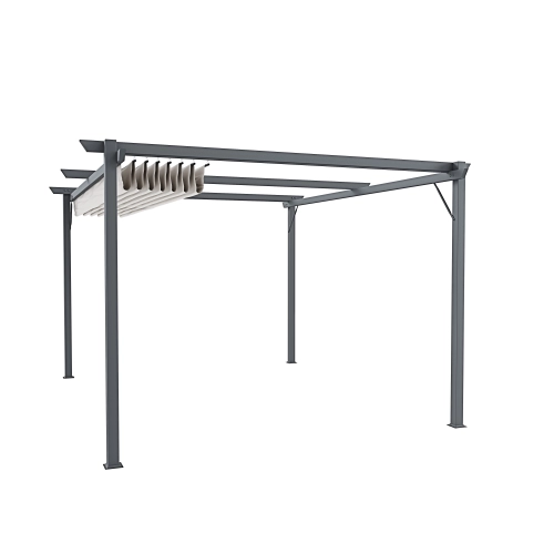 Gazebo Pergola 3 x 3 M Pergolato Con Telo Beige Impermeabile Retrattile